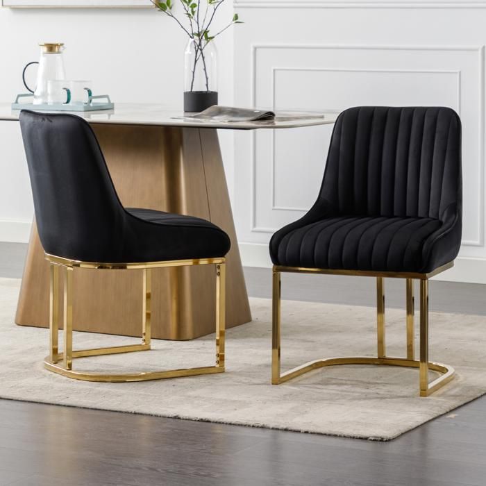 Wahson Chaises Salle à Manger Lot de 2 Chaises de Salle à Manger en Velours Chaise de Cuisine Moderne avec Coussin Épais Noir
