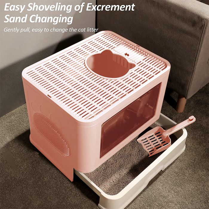 Meilleurs prix pour B.LIVEM Toilettes pour chat, bac à litière pour chat, entièrement fermé, tiroir pliable, fournitures pour chat - ROSE