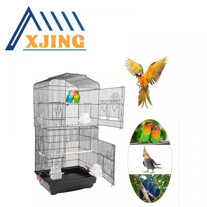 Comparer les prix de XJING Cage à oiseaux en métal, cage à oiseaux pour perruche Lovebird, 2 grandes portes, 4 gobelets en plastique