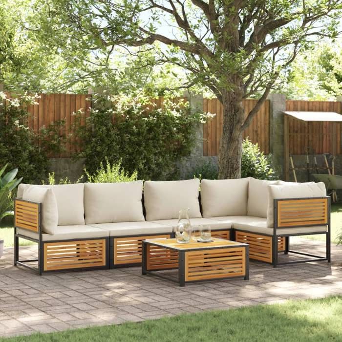 vidaXL Salon de jardin 6 pcs acacia - vue 5