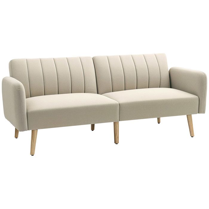 Canapé Convertible 2 Places - HOMCOM - Design scandinave - Dossier inclinable 3 Positions - Pieds Bois Tissu Aspect Lin - Beige Canapé Convertible 2 Places - HOMCOM - Design scandinave - Dossier inclinable 3 Positions - Pieds Bois Tissu Aspect Lin - Beige