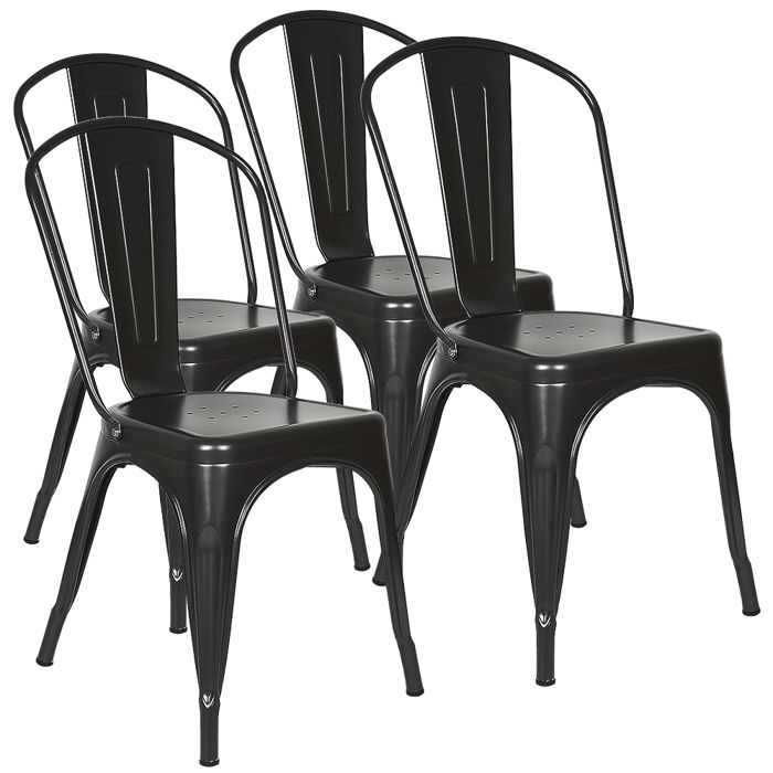 Lot de 4 Tabouret haute de bar style rétro en fer à dossier amovible de salle à manger et salon - ERROLVES - Noir - 85*45*45 CM