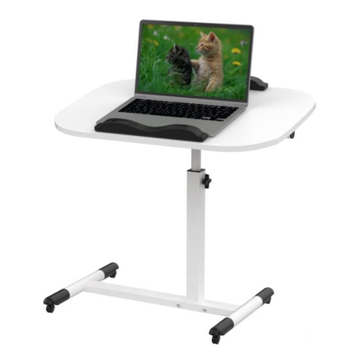 Bureau dordinateur mobile - table dappoint blanche - robuste et stable 60x40x61-95cm -XJING