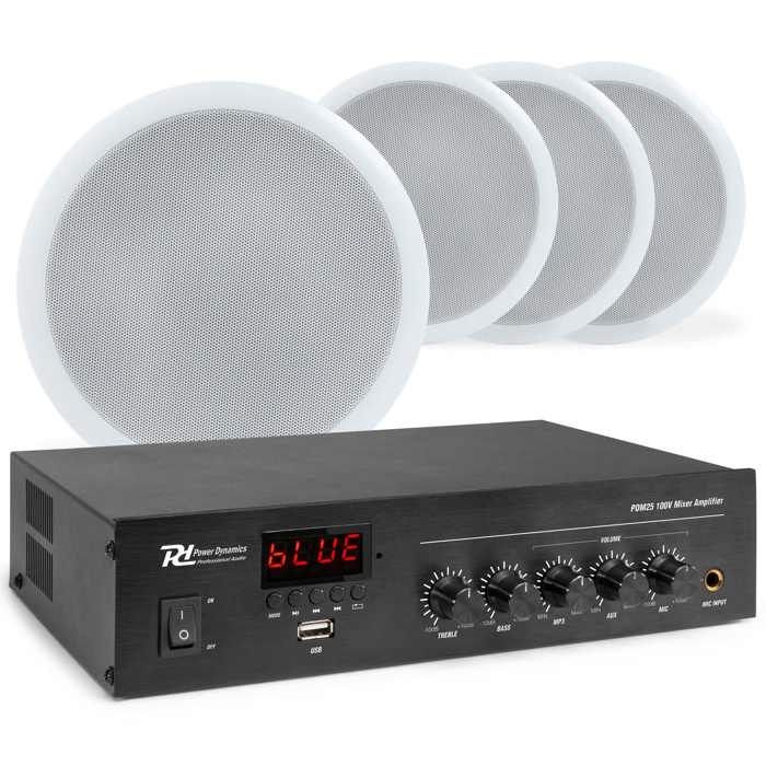 Kit Enceintes De Plafond Lyndahl CS180IP + Ampli Bluetooth AMP4X15BT - 2 Enceintes, étanches IP44, Pour Salle De Bain, Terrasse - 10