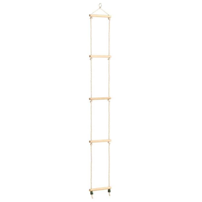 H2i Échelle De Corde Suspendue 6 Barreaux En Bois – Hauteur 220 Cm, Avec Mousquetons – Escalade Extérieur Enfant