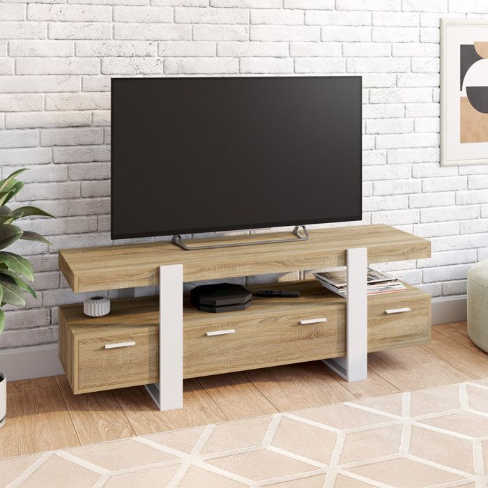 IDMARKET ID MARKET meuble tv PHOENIX 3 portes 140 cm blanc &agrave; poser