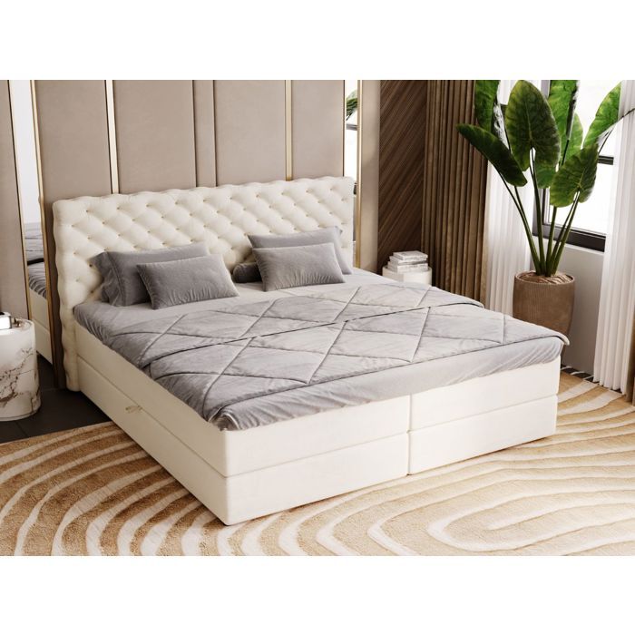 Lit Boxspring avec rangement - avec matelas - lit adulte - velours - marron - Bergamo 160x200