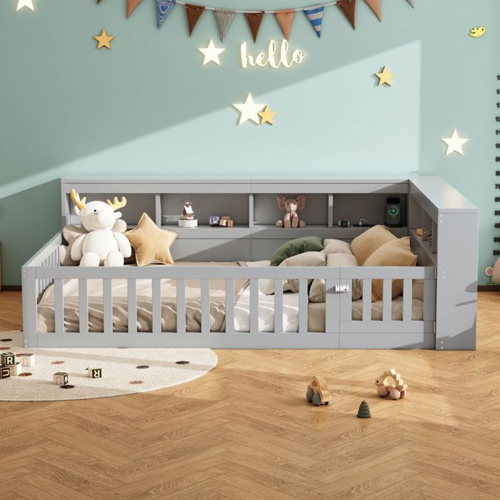 Méridienne 140x190 convertible canapé-lit avec rangement prise USB gris - Sans Matelas