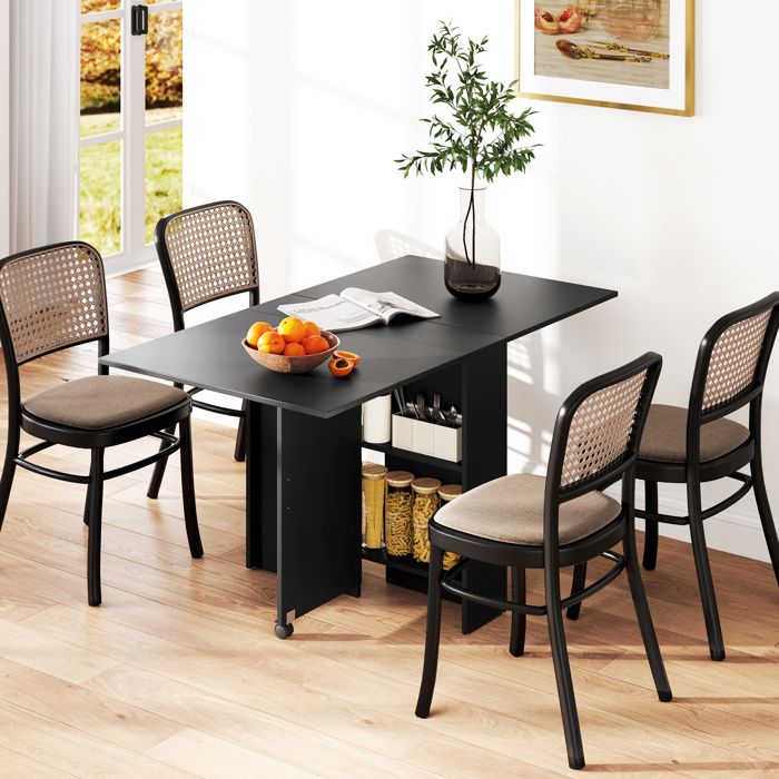 Table pliante de cuisine salle à manger amovible sur roulettes 75 x 140 x 74 cm coloris noir