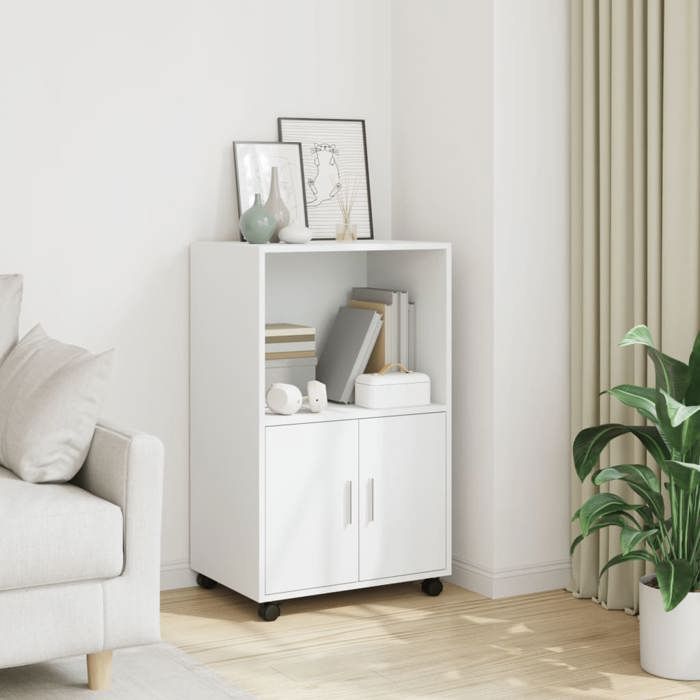 Blanc Buffet bahut - Armoire à roulettes et étagères pour Salon blanc 55 x 40 x 91cm - Bois d’ingénierie 4349111