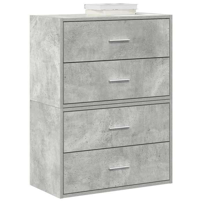 Armoire Gris béton style contemporain en bois dingénierie 60x31x40 cm 2 tiroirs pour chambre et dressing