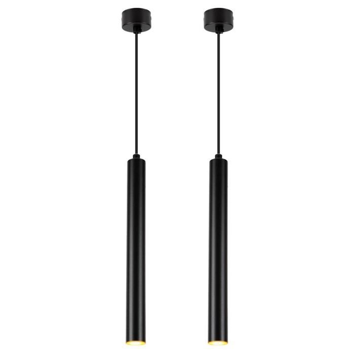Diday Lot de 2 Lustre Suspension CylindreLampe à suspension LED Projecteur Luminaire Spotlight NoirLumière ChaudeØ3*30cm
