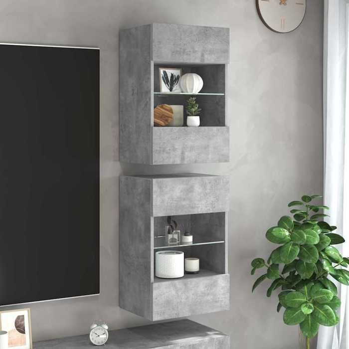 Bon plan Meubles TV muraux et lumières LED 2pcs Meubles muraux avec lumières LED pour TV 2pcs gris béton 40x30x60 5cm ABHT