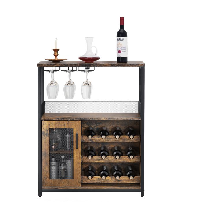 Meuble bar industriel avec rangements amoviblesbuffet/vaisselier rétro avec portes grillagées 69×35×92cmmarron