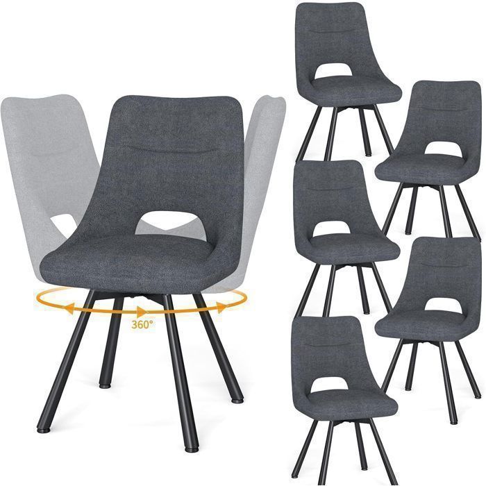 WAFTING Lot de 6 Chaises de Salle à Manger Pivotante à 360° Chaises de Cuisine avec Pieds en Métal Gris Foncé
