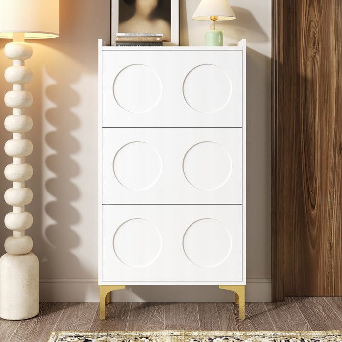 Armoire à chaussures moderne lumineuse et luxueuse Design à trois niveaux avec grand espace de rangement pieds en métal robustes