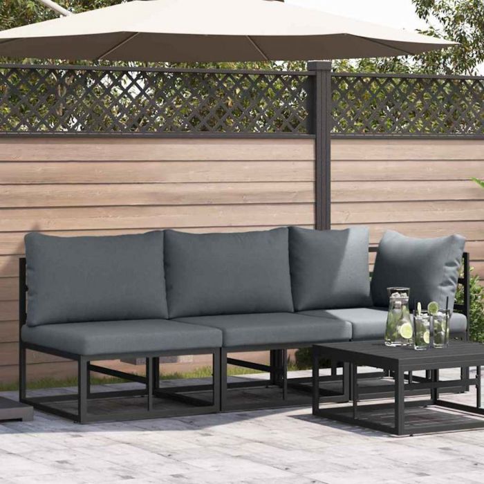 VIDAXL Canapé de jardin 3 pièces en métal noir avec coussins et oreiller