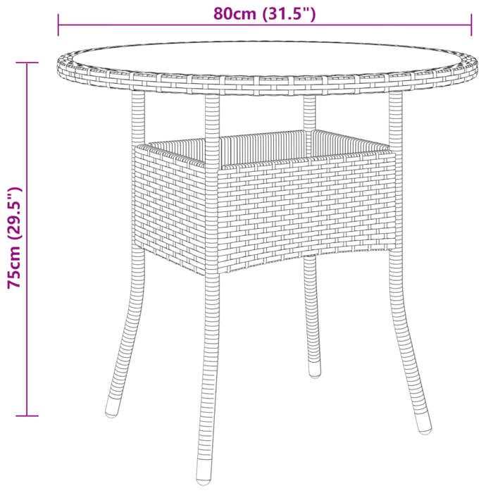 Black Friday Table à dîner de jardin BURKE 2/4 PERSONNES Ø80x75 cm verre trempé/résine tressée Noir TTT57