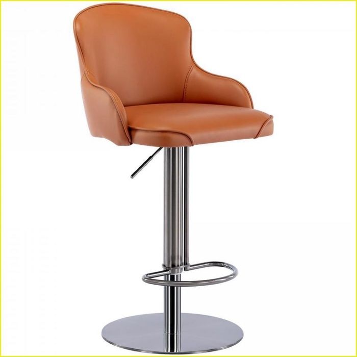 Chaise de bar - Inox titane noir cuir Nappa marron - Pivotant hauteur réglable pour cuisine salle à manger