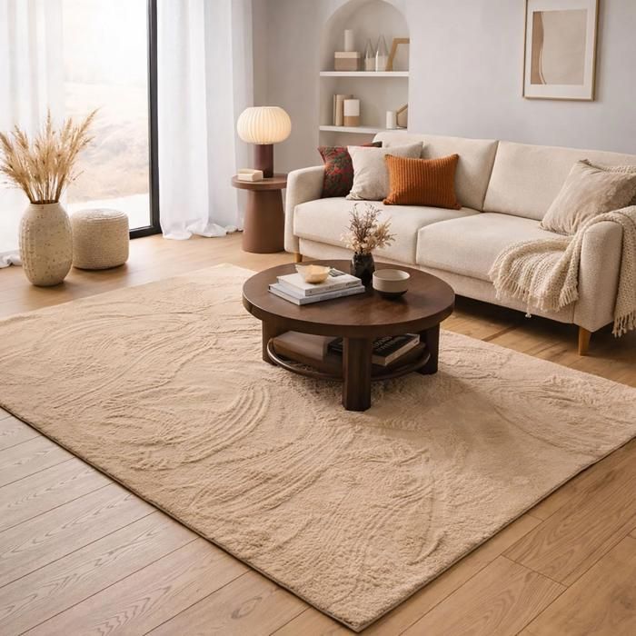 Tapis chambre 200 x 290 cm beige uni minimaliste tissé doux LYN50 design épuré et confortable