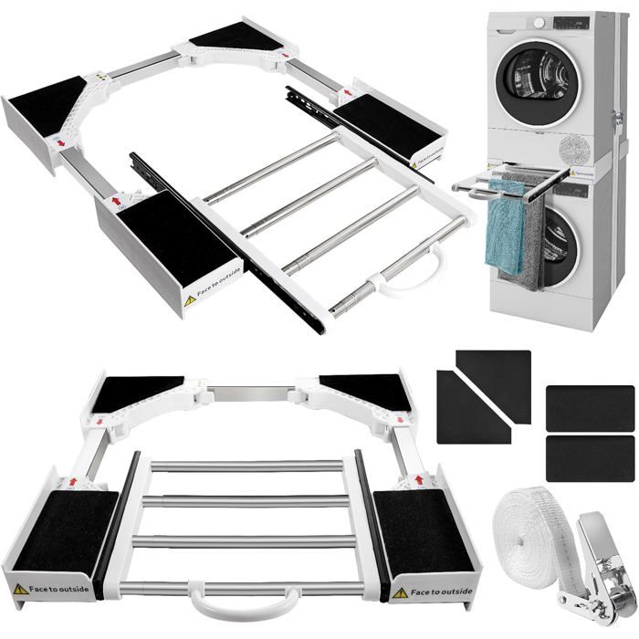 Kit de superposition lave-linge sèche-linge - TRAHOO - Universel - Réglable 46-72 cm - Tablette coulissante - Trahoo