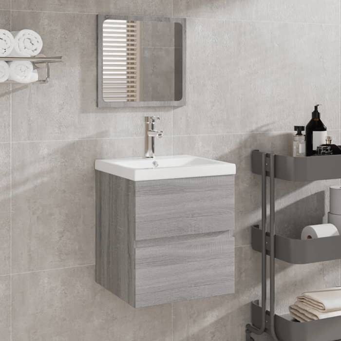 Meuble WC Gris - Armoire lavabo de salle de bain - et bassin et miroir sonoma gris 41x38.5x45 cm A56