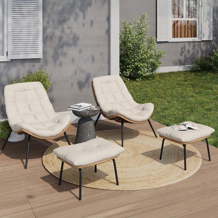 IDMARKET Lot de 2 fauteuils de jardin relax LOA effet rotin avec coussins écrus et repose-pieds IDMARKET Lot de 2 fauteuils de jardin relax LOA effet rotin avec coussins écrus et repose-pieds