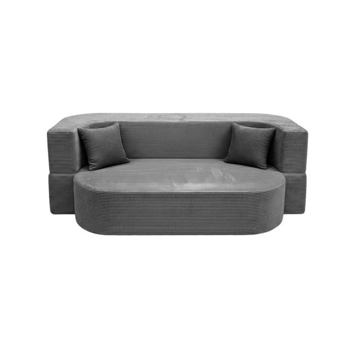 VENEDA - Canapé droit convertible velours côtelé 3 places Gris foncé