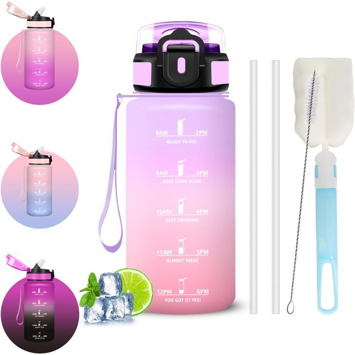 Gourde 500ml Anti Fuite Gourde Enfant avec Paille Brosses pour Paille et Bouteille Verrou de Sécurité Gourdes pour lécole Sport