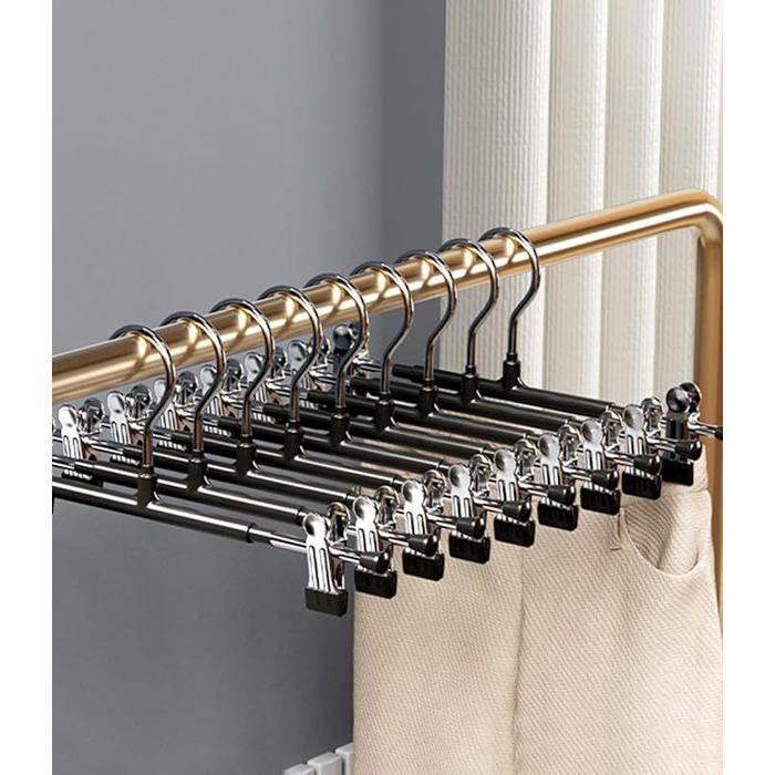 Set de 10 cintres pantalon en métal 30 cm double pince anti-glisse noir