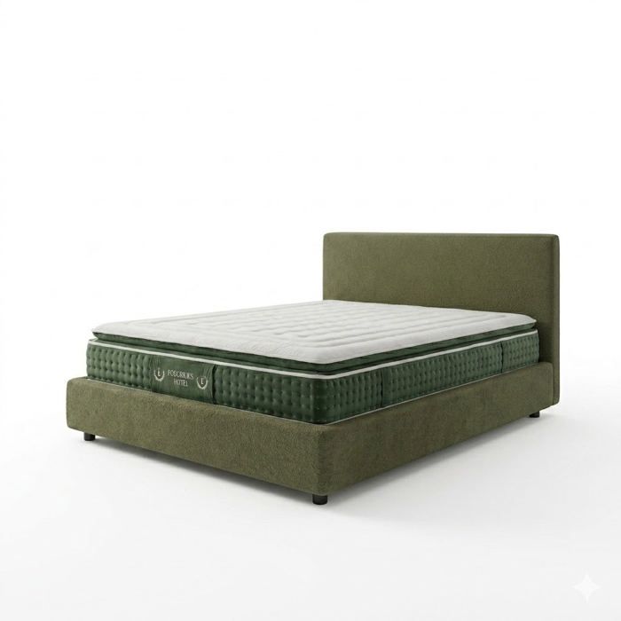 Ensemble lit coffre - SAMPUR - 140x190 - Tissu bouclette - Matelas 33 cm - Vert olive