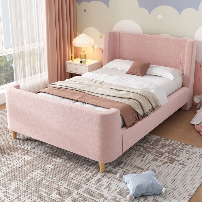SENVIRO lit enfant lit banquette motif spatial velours rose AB20753940P