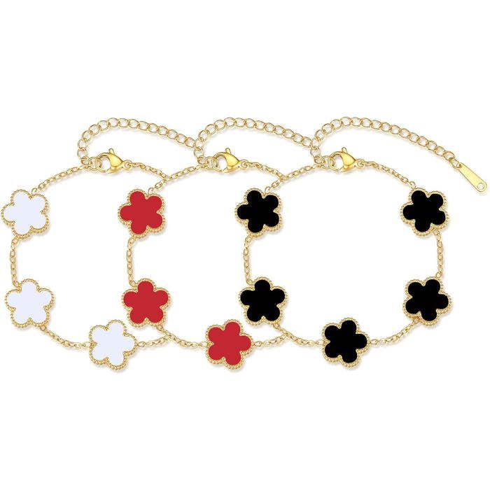 3 Pièces Bracelet Trèfle Chanceux Femme Réglable Bracelet Trèfle Porte Bonheur Acier Inoxydable Plaqué Ensemble Bracelets Fe[PP139]