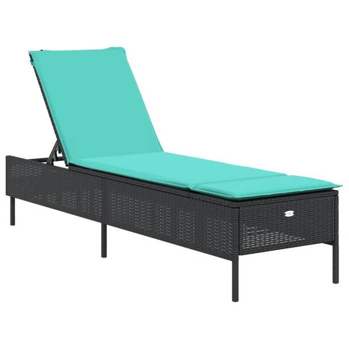 Chaise longue avec coussin en rotin synthétique - vidaXL - rotin PE - noir - 97 cm - 198 x 55 cm - dossier réglable - protection UV