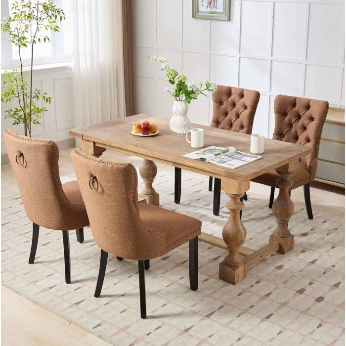 Chaise Salle A Manger Lot De 2 Lin Marron Chaise Capitonnée FloraGrace Pour Salle A Manger Pieds Réglables 50x62x95cm