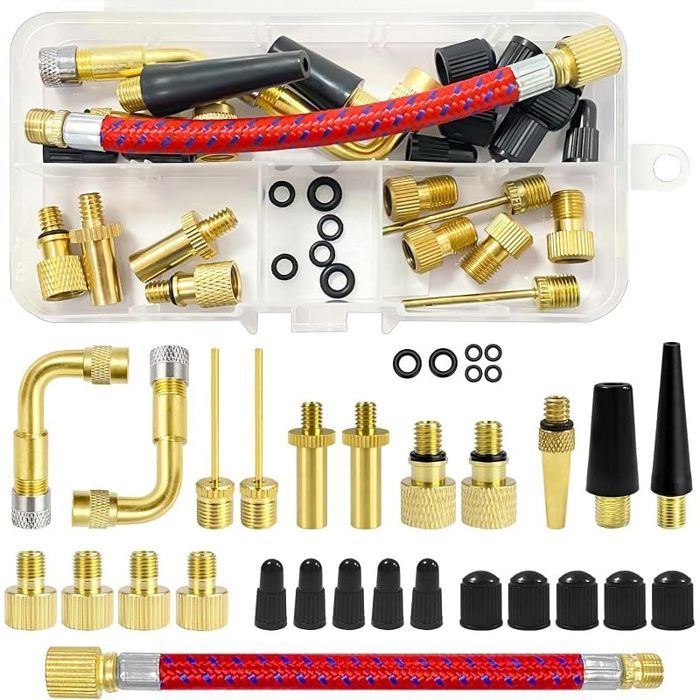 32 Pièces Embout Pompe Vélo Adaptateur Valve Presta vers Schrader DV SV AV Kit de Gonflage Universel pour Compresseur et Voiture