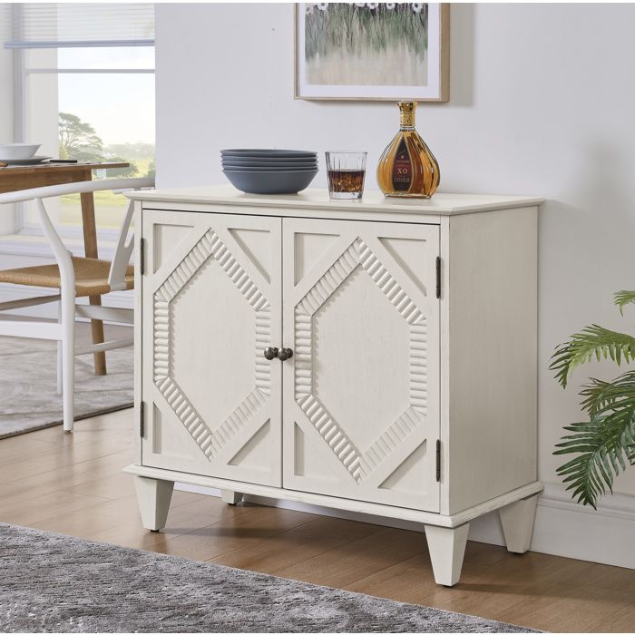 Buffet bas - Bahut vintage blanc antique - 2 portes etagere reglable