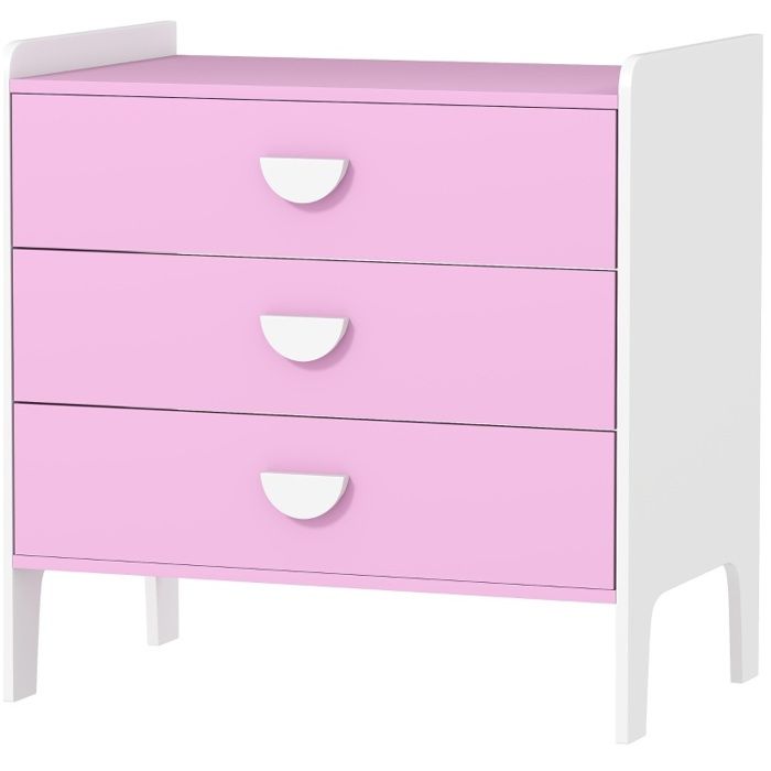 Commode enfant 3 tiroirs MDF rose et blanc – 60 x 40 x 60 cm – montage à faire soi-même