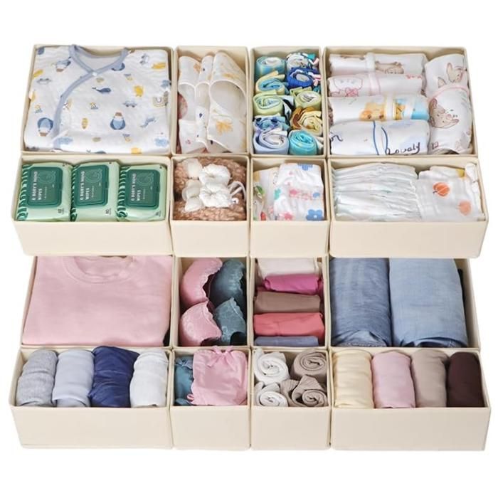Organisateur Tiroir Lot de 16 Boîtes de Rangement Modulables Pliable Boîtes Séparateurs de Tiroirs Sous-vêtements Chaussettes