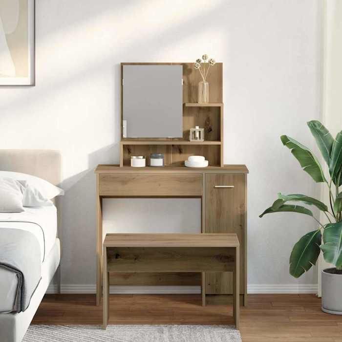 vidaXL Ensemble coiffeuse chêne artisanal bois ingénierie meuble maquillage design authentique naturel