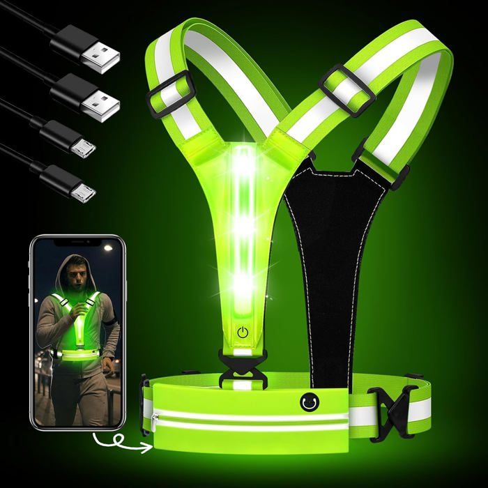 LED sécurité Rechargeable USB Gilet Réfléchissant Running à LED pour Course à Pied Gilet Velo Clignotant Rechargeable par USB 1pc