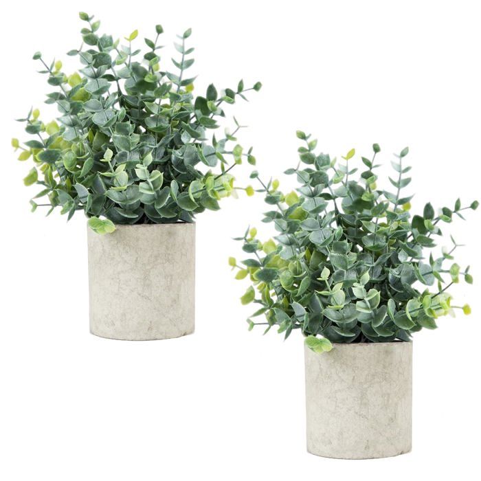 Plante artificielle en pot - GRANDSALEY - Eucalyptus (Lot de 2) - Compacte 21 3 cm - Pot en pâte de cellulose - Sans entretien