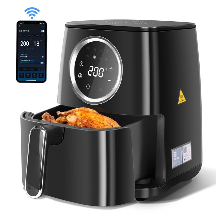 Aigostar Odin Smart - Friteuse à air chaud connectée Wifi 0% BPA. 1400W capacité de 4.5L. 8 menus préprogrammés + mode manuel.