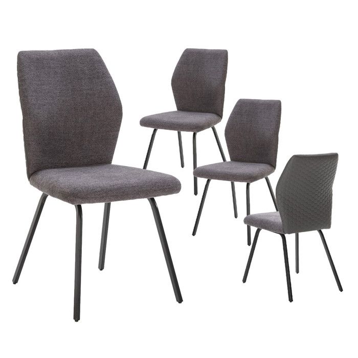 JASDA - Lot de 4 Chaises Bi-Matières Tissu et Simili Gris Anthracite