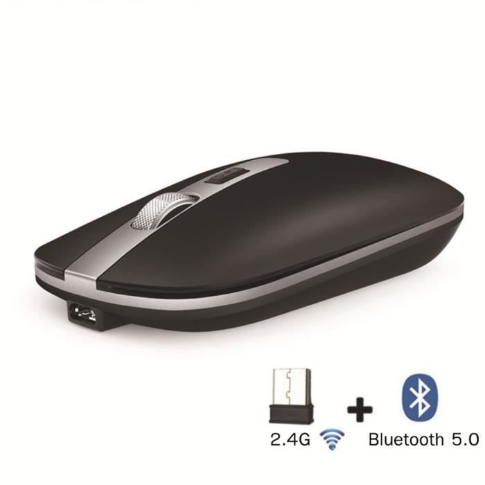 Souris Sans Fil Bluetooth Souris Sans Fil Double Mode 5.0 + 2.4G Silencieuse Mini-Souris Rechargeable Fine et Légère Noir)