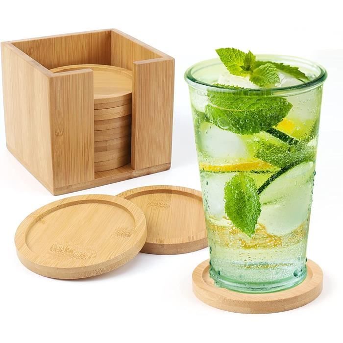 Dreamhigh Dessous De Verre Bambou Lot De 10 - 10x10 Cm, Ronds, Réutilisables Pour Tasses Et Verres
