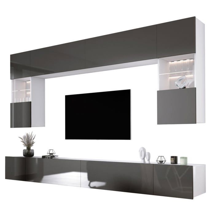 Elément mural : Blanc Mat / Blanc Brillant largeur : 300 cm hauteur : RÉGLABLE profondeur : 42 cm Elément mural : Blanc Mat / Blanc Brillant largeur : 300 cm hauteur : RÉGLABLE profondeur : 42 cm