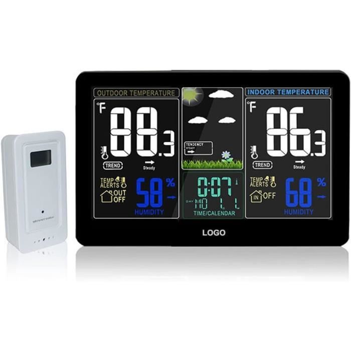 FISHTEC Station Météo Color My Day - Écran LCD Couleur - Température, Humidité, Heure & Date