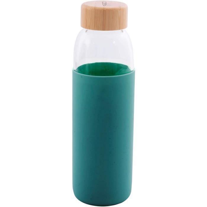 Gourde En Verre Oeeo 1 L – Coque Silicone Incassable, Bouchon Bambou, Marqueurs De Temps, Anti-fuite, Pour Sport Et Maison