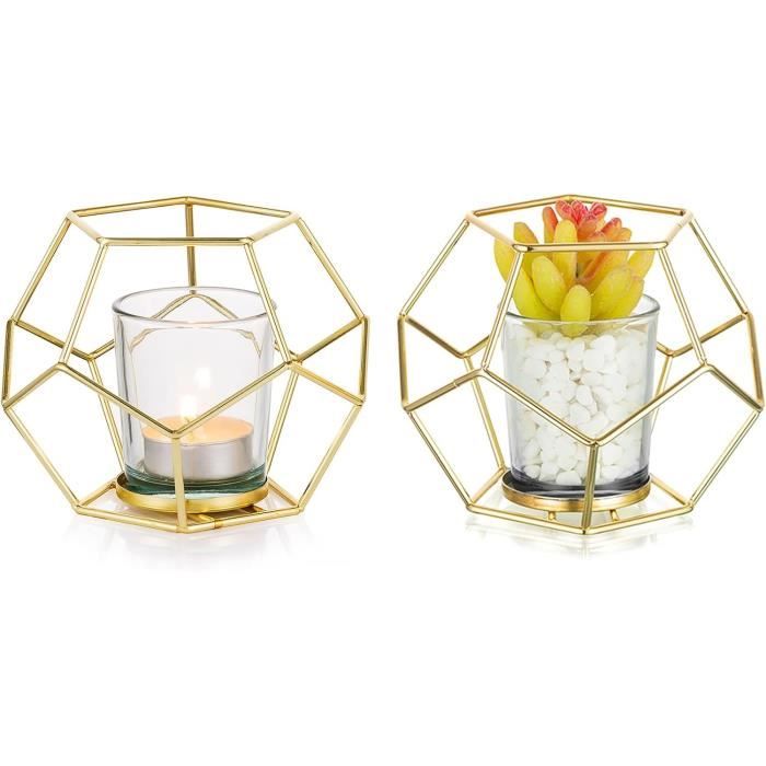 Bougeoirs Noirs Géométriques Avec Verres Votifs - Lot De 2 | Pour Mariage Et Décoration